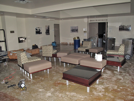 Jones Auditorium was submerged in water on Monday night.

