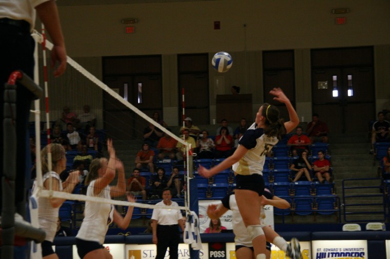 Freshman Meredith Bard goes for the kill.
