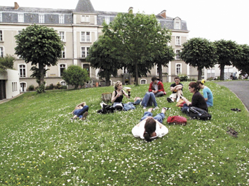 St. Edward's students studying outside in Angers, France.
