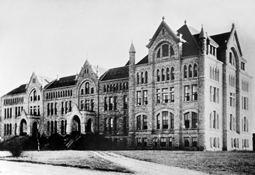 After a fire in 1903, the main building of St. Edwards University, shown in its original form above, was reconstructed.
