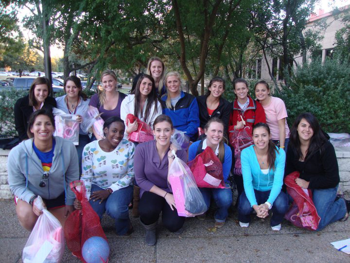 The volleyball team bought gifts together for the Salvation Army Forgotten Angel project.
