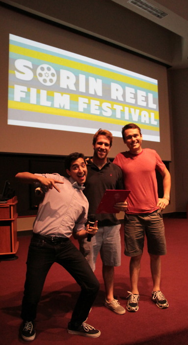 Winners Chris Bourke and Kevin Harger pose with Sorin Reel Host Jon Martin.

