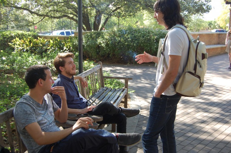 Students often gather outside to smoke cigarettes between classes
