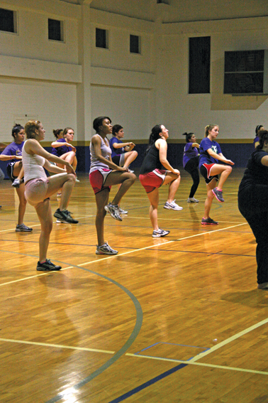 Participants in GroupX’s Zumba class dance their way into shape in the Alumni Gym. 
