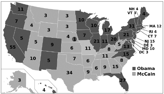 The candidate who wins the most votes in a state receives all of the states electoral votes. 
