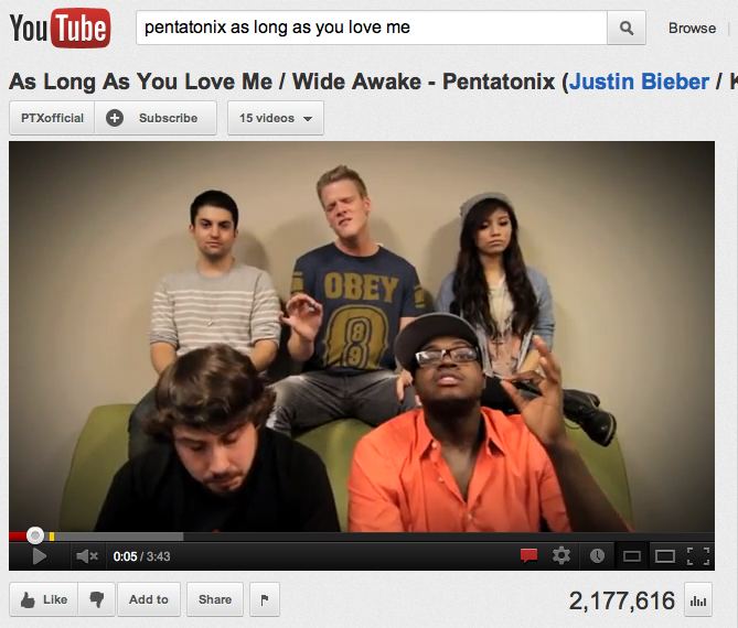 Pentatonix gained a strong fan base through their videos on YouTube.
