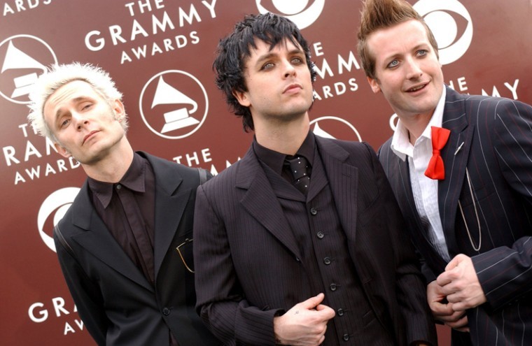 The rock group Green Day arrives at the 47th Annual Grammy Awards in Los Angeles, California, on February 13, 2005.
