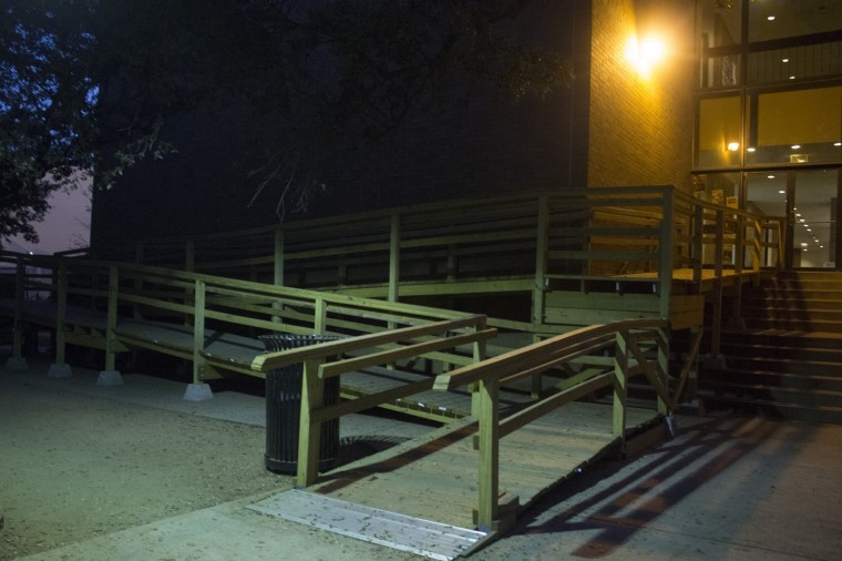 The wooden ramp outside of Moody Hall is one of the handicap-friendly additions on campus.
