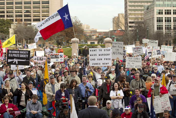 Hundreds attend the Guns Across America pro-Second Amendment rally at the Capitol in Austin, Texas, Saturday, January 19, 2013. 
