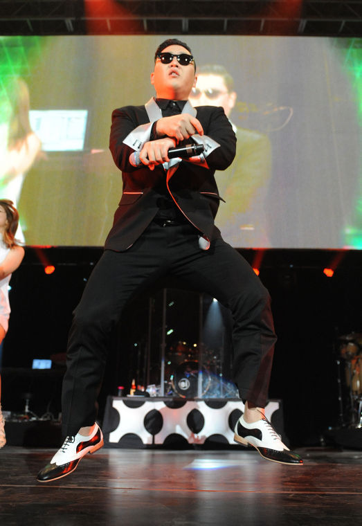 Psy performs at the Washington DC Jingle Ball concert at the Patriot Center in Fairfax, Virginia on Tuesday, December 11, 2012. 
