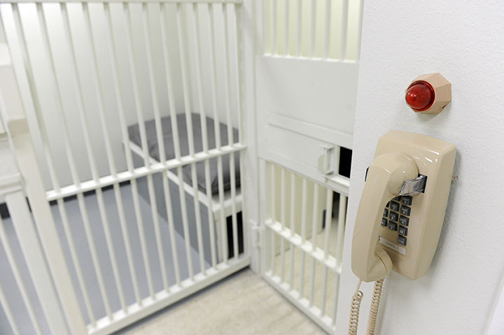 A view of the holding cell where death-row inmates are held before execution at San Quentin State Prison in San Quentin, California. The federal judge weighing whether California can resume executing condemned prisoners toured the facilitys new lethal injection chamber on Tuesday, February 8, 2011, in what was called a fact-finding mission to help determine whether the states revised procedures meet constitutional standards. (Wally Skalij/Los Angeles Times/MCT)
