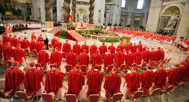 Cardinals, including Cardinal Dolan, gather at the Vatican for the election of Pope Francis.
