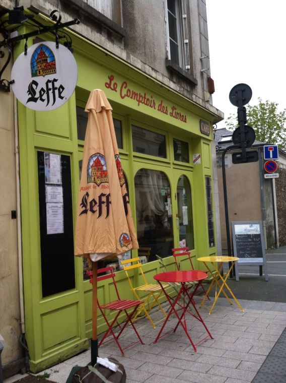 My favorite cafe in Angers, France: really friendly owner, fantastic people-watching and coffee comes with a peanut M&amp;M.

