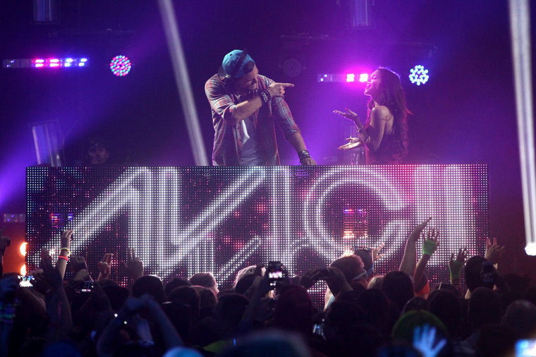 Michael Shannon (L) and Vanessa Hudgens perform onstage at the YouTube Music Awards 2013 on November 3, 2013 in New York City