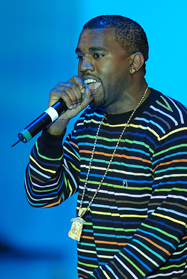 Kanye West performs at the 4th Annual ten Fashion Show presented by General Motors in Los Angeles, California, February 22, 2005. 