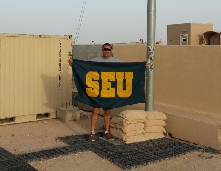 Major Jose Reyes, alumni, served in Kuwait. There are currently 150 student veterans at St. Edward’s.