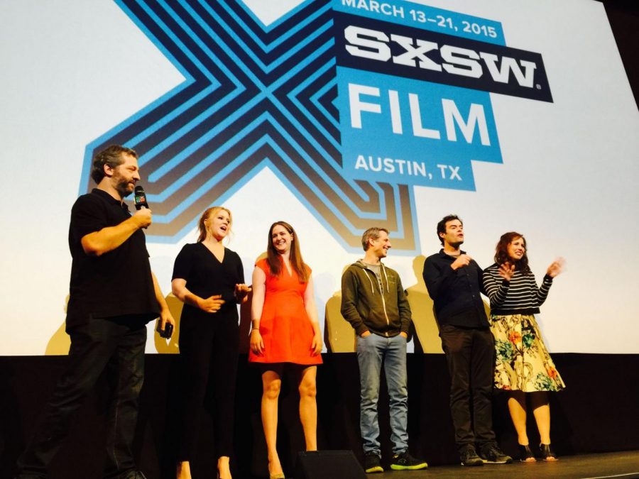 Judd Apatow, Amy Schumer, Kim Caramele, Barry Mendel, Bill Hader and Vanessa Bayer at the SXSW premiere of Trainwreck as a work in progress. 