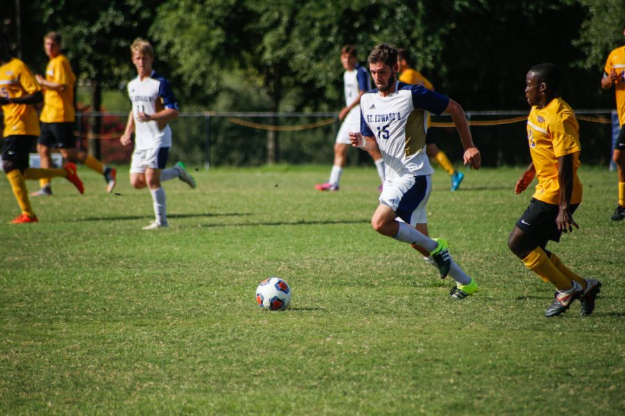 Junior midfielder Jack Blanton scored the winning goal on a penalty kick against Texas A&amp;M-International University in extra time on Nov. 7.
