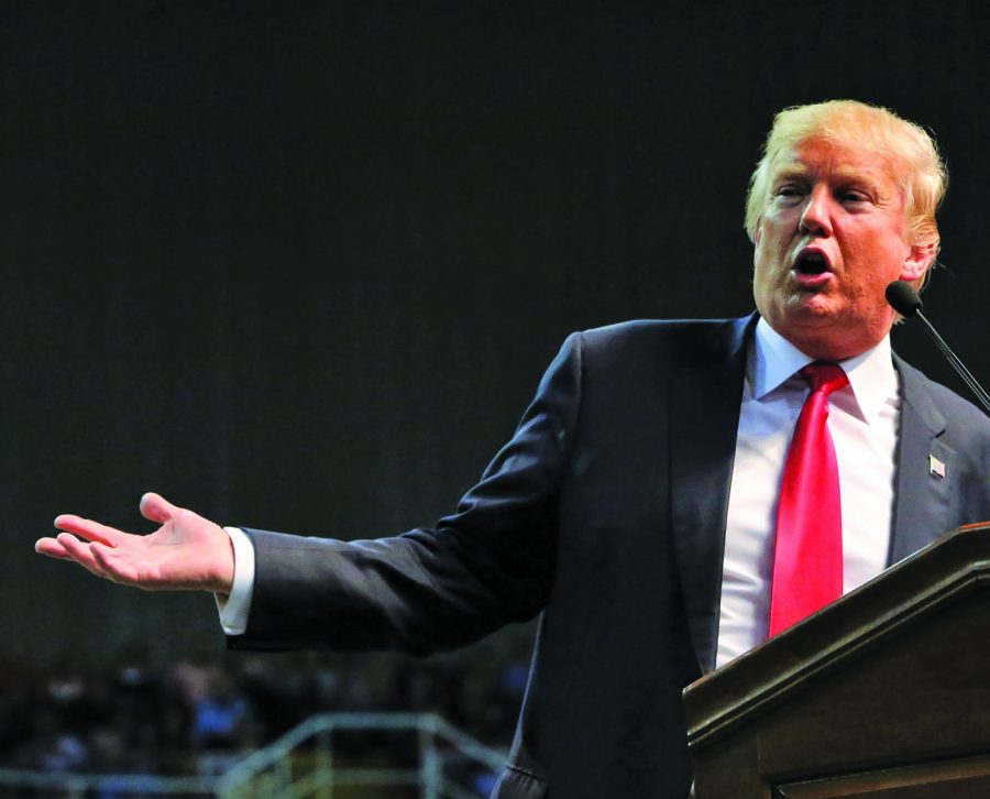 Republican presidential candidate Donald Trump speaks during a rally at the Mississippi Coast Coliseum in Biloxi, Miss., on Saturday, Jan. 2, 2016. (John Fitzhugh/Biloxi Sun Herald/TNS)