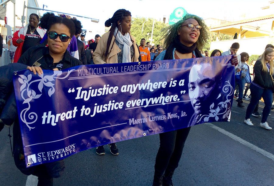 Multicultural Leadership Boards Black Heritage Events Coordinator Jessica Thompson (left), Black Student Associations Financial Chair Genevia Kanu (center), Deja Morgan (right). 