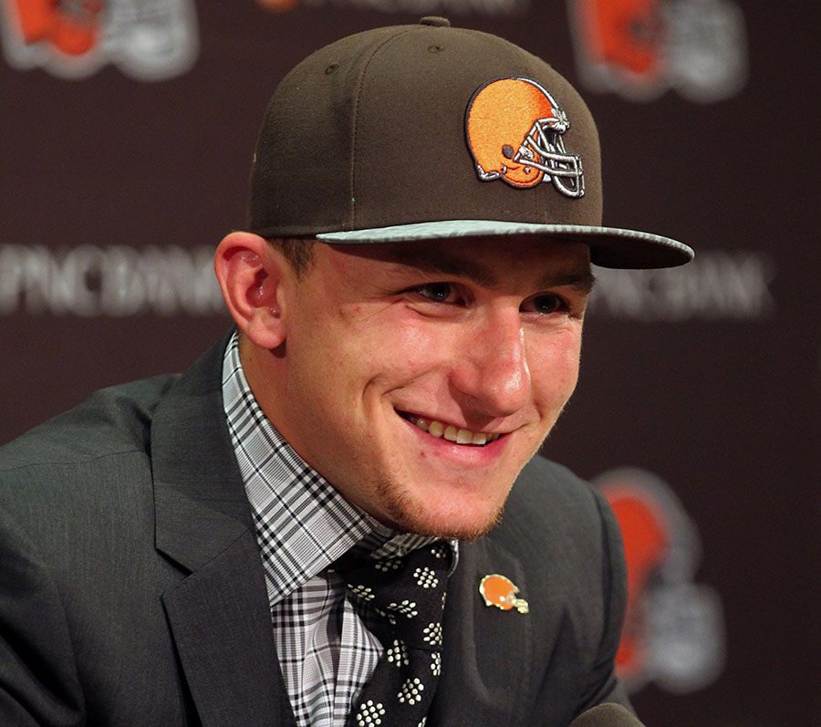 Cleveland Browns first round draft choices Johnny Manziel flashes his smile for members of the media gathered at the teams headquarters on Friday, May 9, 2014, in Berea, Ohio. (Phil Masturzo/Akron Beacon Journal/MCT)