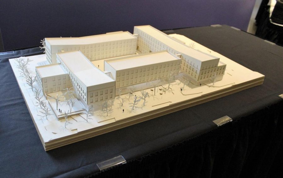 This is an exterior model of the new residence hall, which is expected to be completed by Fall 2017.