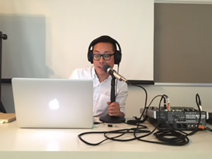 Graphic design professor Jimmy Luu gave a sneak peak of his new podcast, Designing Designers, at a faculty art exhibition on Sept. 16.