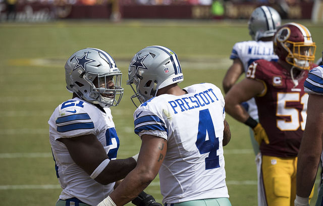 The Dallas Cowboys are 9-1 and the Washington Redskins are 6-3-1.