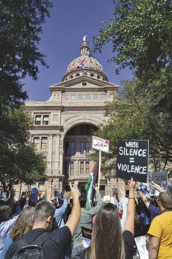 Thousands turned out at the Texas Capitol Feb. 25, to protest President Donald Trumps plan to build a wall along the Mexican-American border and executive order calling for a temporary ban of Muslims from certain countries.