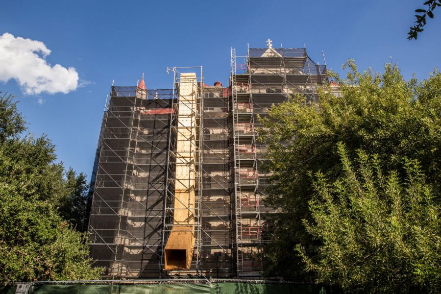 Scaffolding recently was taken down on the north side of Main Building.