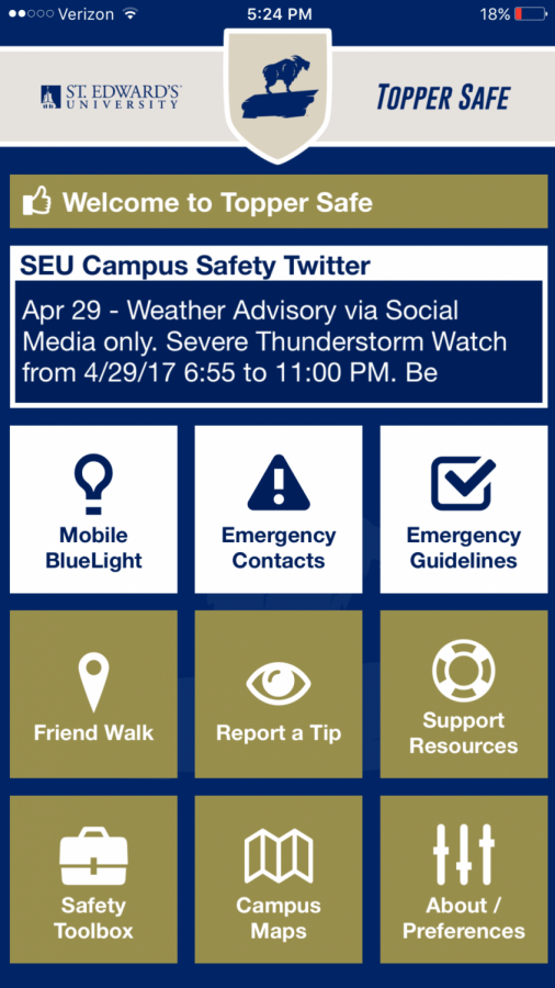 St.+Edwards+launched+its+Topper+Safe+app+in+early+May.+The+app+puts+all+reources+and+emergency+information+in+one+place+for+students%2C+parents%2C+faculty+and+campus+visitors.