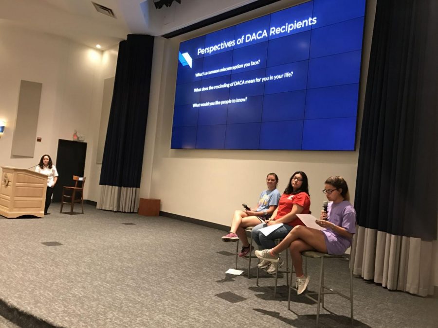 Students read aloud anonymous testimonies written by DACA students in Jones Auditorium.