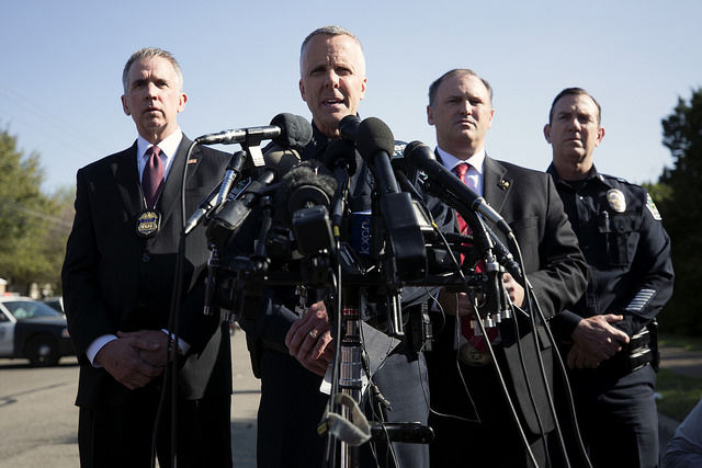 Officials holding a press conference after the Monday morning explosion.