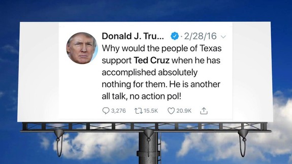 President Trumps tweets condemning Ted Cruz have been used against the incumbent candidate in the upcoming Senate race.