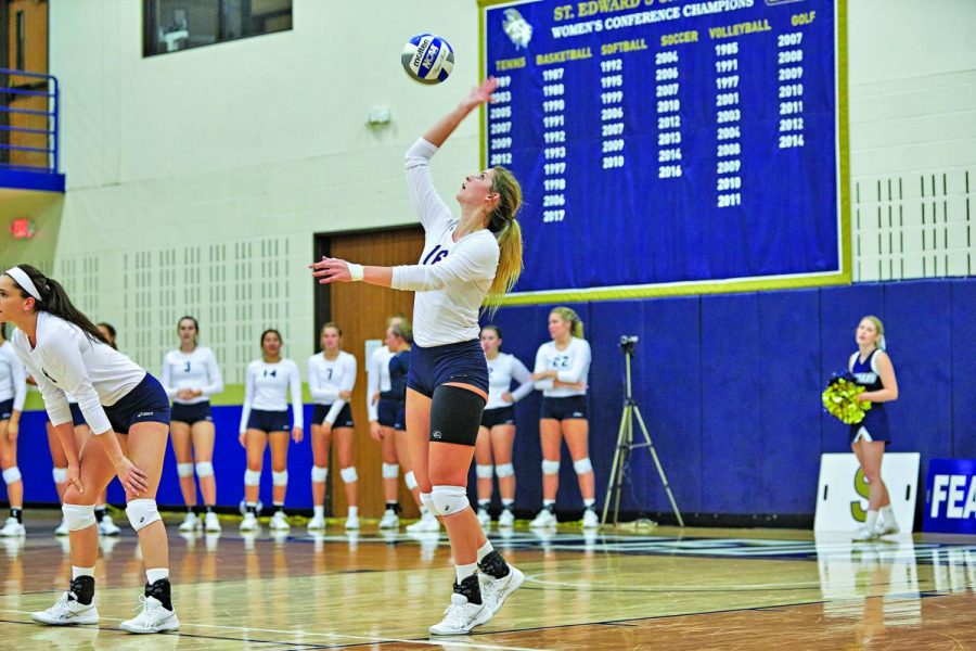 Senior Mikayla Parker sets university record for blocks in a three-set match with 11 blocks.