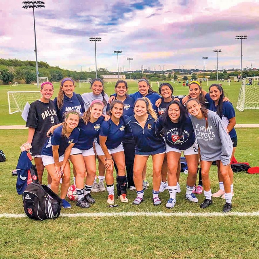 SEU women's club soccer celebrates victory over Texas A&M San Antonio.