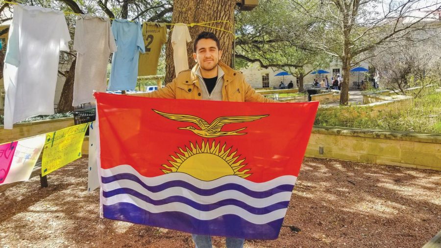 Miguel Escoto, co-president of Students for Sustainability, used donated t-shirts to symbolize climate refugees.