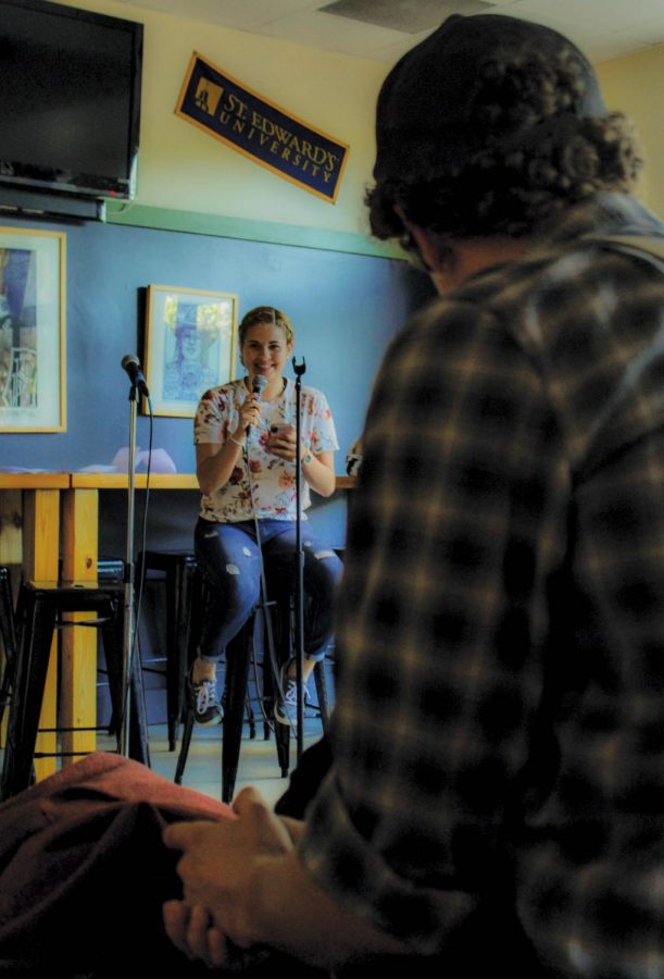 Student performs at SFS and Sorin Oak Review’s enviromental themed poetry slam. The event is the first of many that will combine art and climate justice.  