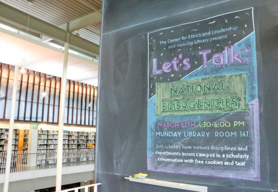 The event was advertised for weeks in advance. Panelists at Let's Talk: National Emergencies discussed the legal and philosophical bases for the national emergency called by President Trump. 