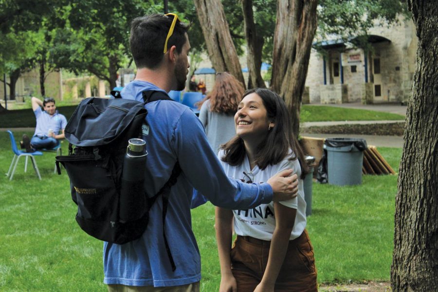 Derek Hunter congratulates presidential candidate Leslie Rios on her victory. Hunter managed the campaign of Oscar Parra and Jessica Riley.