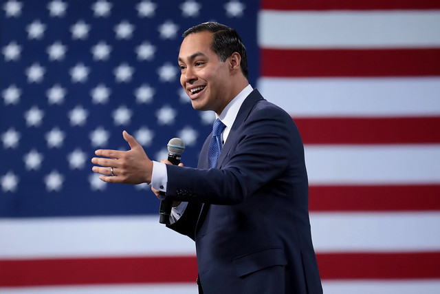 Former Secretary of Housing Julian Castro speaks at the 2019 Forum on Wages and Working People in on April 27, 2019. Castro addressed the recent deaths of migrants Oscar Martinez and his daughter Valeria, adding that incidents like this "should piss us all off."