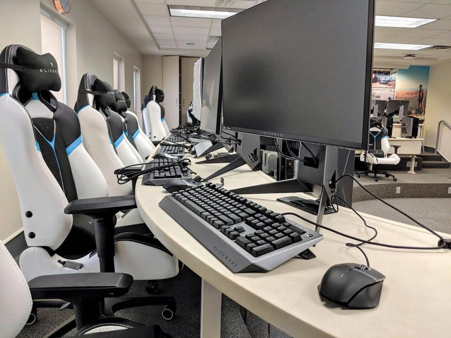 High-tech training facilities stocked with new gaming equipment like monitors and chairs. Gaming competitions are expected to begin in spring of 2020.