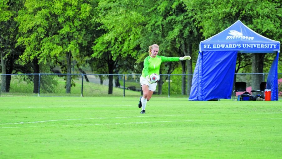 Goalkeeper Annabel Sweeney prepares to be a major defensive presence for the upcoming women’s soccer season.