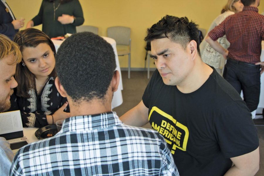 Award-winning journalist Jose Antonio Vargas speaks to students at the event. Vargas is the author of Dear America: Notes of an Undocumented Citizen.