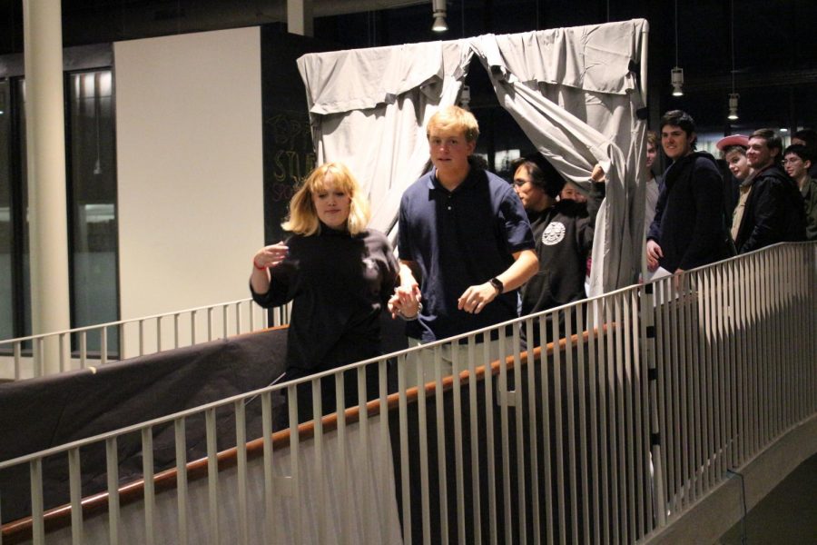 Visitors enter the haunted house located on the second floor of the Munday Library. 