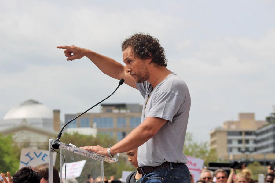 Matthew+McConaughey+is+no+stranger+to+public+protest.+He+was+a+big+part+of+2018%E2%80%99s+March+For+Our+Life%2C+where+he+advocated+for+common+sense+gun+legislation.+