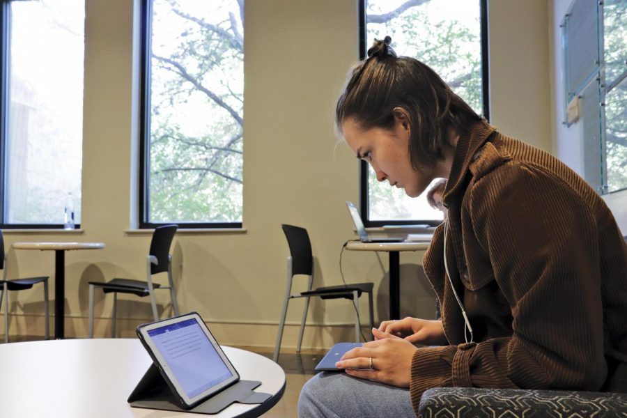 A St. Edward’s student studies on the second floor of Ragsdale. College readiness, according to the ACT, SAT and its equivalents is measured by whether or not students meet or exceed the standard passing score for these college entrance exams.