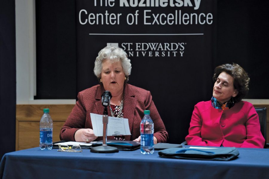 The Kozmetsky Center of Excellence featured speakers including Despina Afentouli of NATO and Father Louis Brusatti, Professor Emeritus of Religious Studies at St. Edward’s. The panel discussion is one of many coordinated by the Kozmetsky Center throughout the semester.