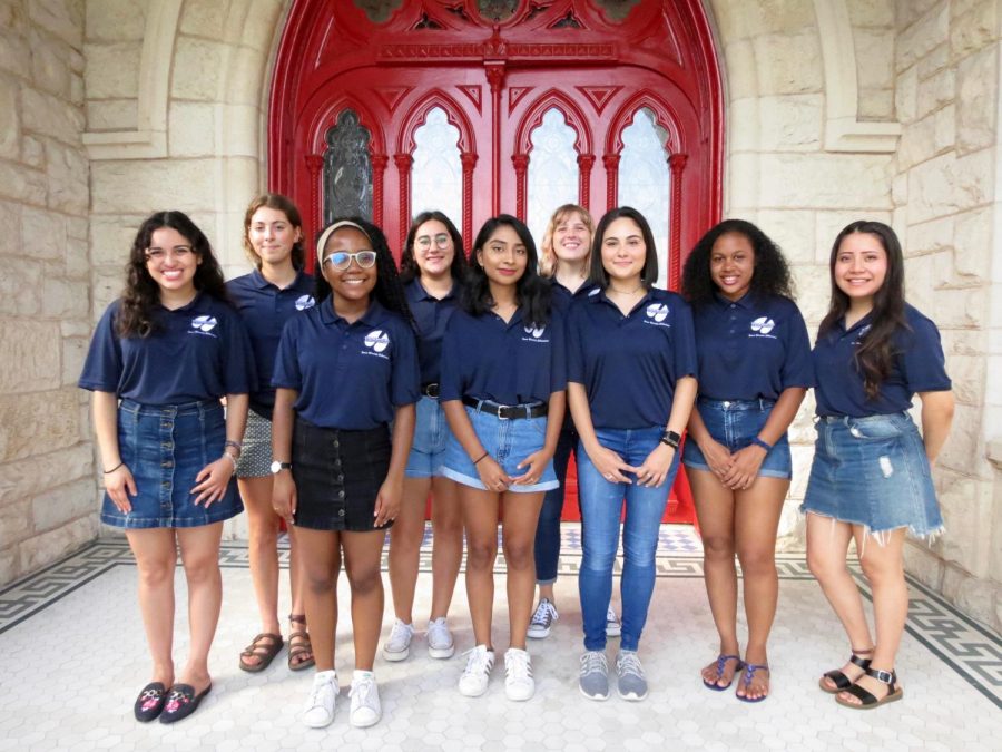 The Peer Wellness Champions are part of the Peer Health Educators group formed by Recreation and Wellness. The Champions are Tita Yanez (far left), Emma Woelk (back right) and Sophie Sanati (third from right).