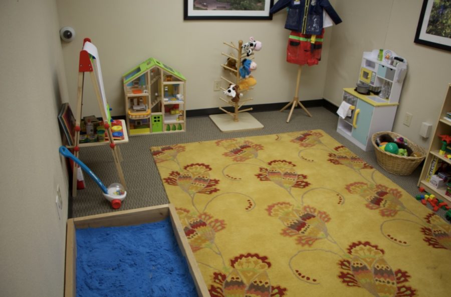 The Community Counseling Center is home to several patient rooms for families and couples. This room is a children’s center featuring a play area with various toys.